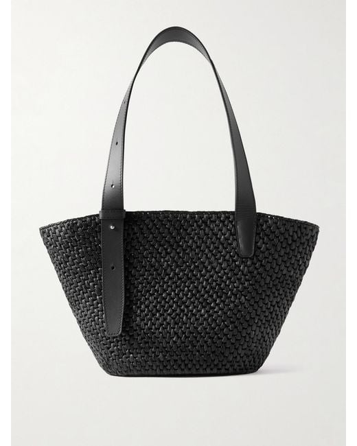 LIE STUDIO Black The Bianca Small Leather-Trimmed Raffia Tote