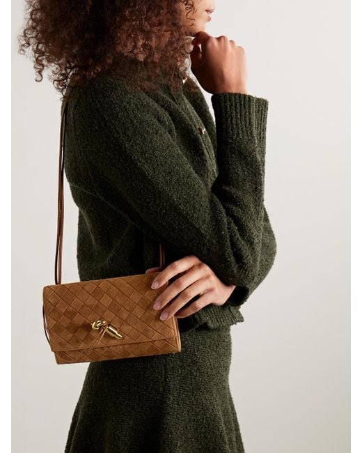 Bottega Veneta Brown Andiamo Small Intrecciato Suede Shoulder Bag
