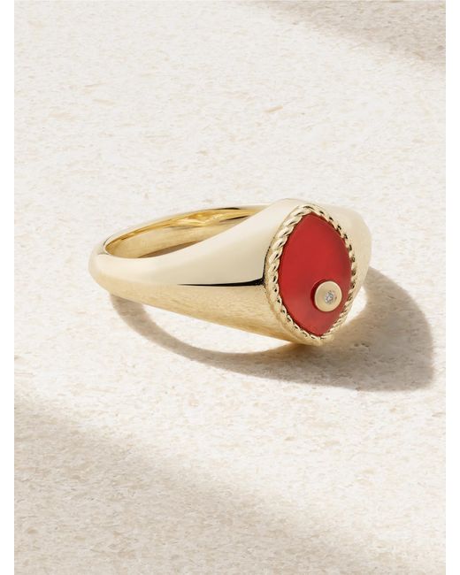 Yvonne Léon Natural Baby Chevalière Marquise 9-Karat, Agate And Diamond Signet Ring