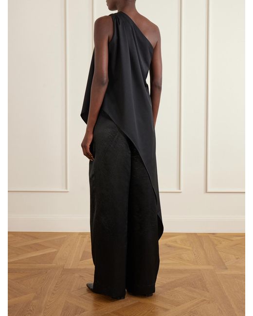 Abadia Black Ayla One-Shoulder Wool-Blend Blouse