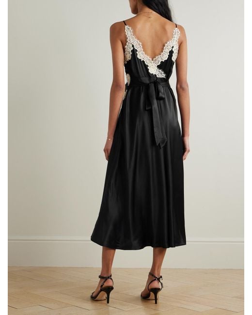 Doen Black Obelia Corded Lace-Trimmed Silk-Satin Midi Dress