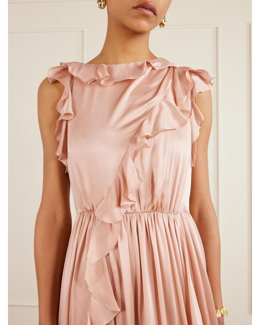 Ulla Johnson Pink Saanvi Midikleid Aus Seidensatin Mit Raffungen Und Rüschen