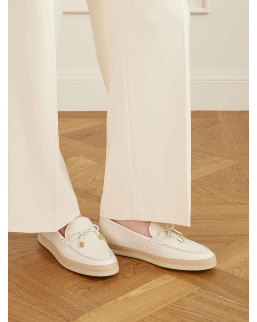 Tod's Natural Gomma Raffia-Trimmed Bow-Detailed Suede Loafers