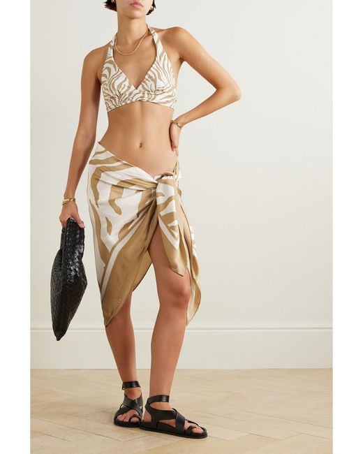 Max Mara Natural Beachwear Alberta Zebra-Print Triangle Halterneck Bikini Top