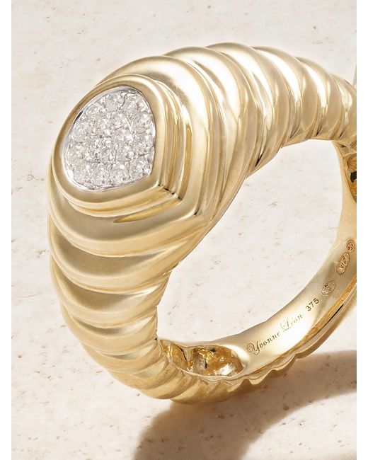 Yvonne Léon Metallic Mini 9-Karat Diamond Signet Ring