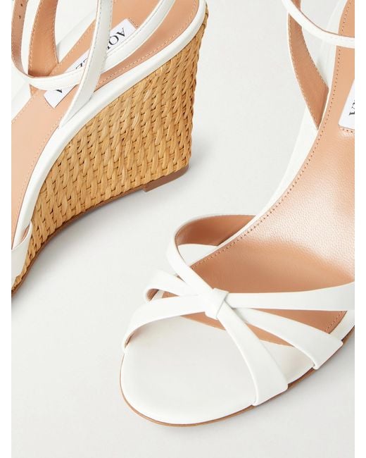 Aquazzura Natural Tati 85 Leather Wedge Sandals