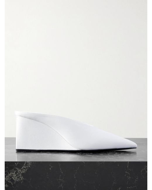Alaïa White Satin Point-Toe Wedge Mules