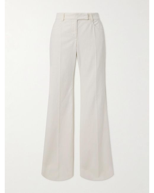 Brunello Cucinelli White Cotton-Blend Twill Flared Pants
