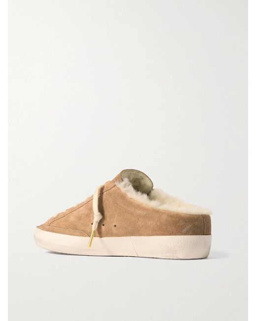 Golden Goose Deluxe Brand Natural Super-Star Sabot Distressed Shearling-Lined Suede Slip-On Sneakers