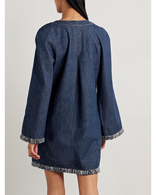 Zimmermann Blue Rhiannon Mini-Jeanskleid Mit Fransen Zum Binden