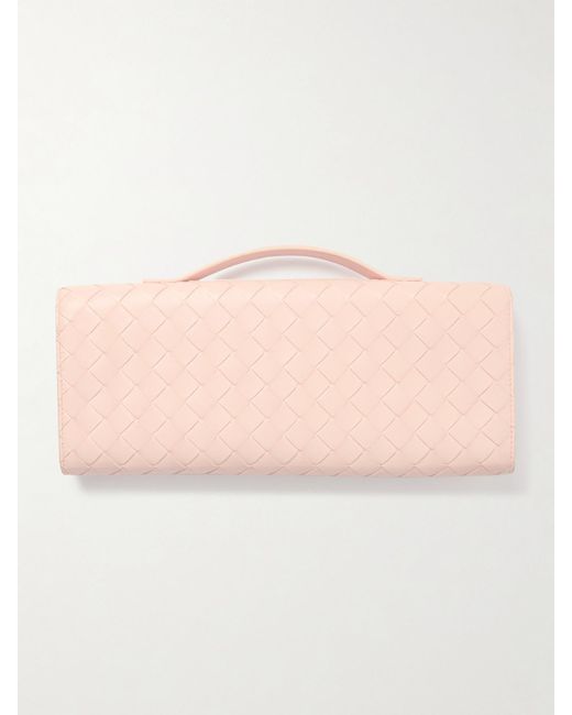 Bottega Veneta Pink Andiamo Small Embellished Intrecciato Leather Clutch
