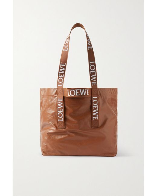 Loewe Fold Large Webbing-trimmed Leather Tote in Brown | Lyst