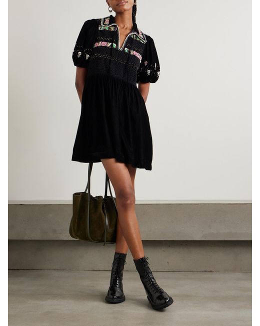 Sea Black Brynn Minikleid Aus Samt Mit Smokarbeit Und Verzierungen