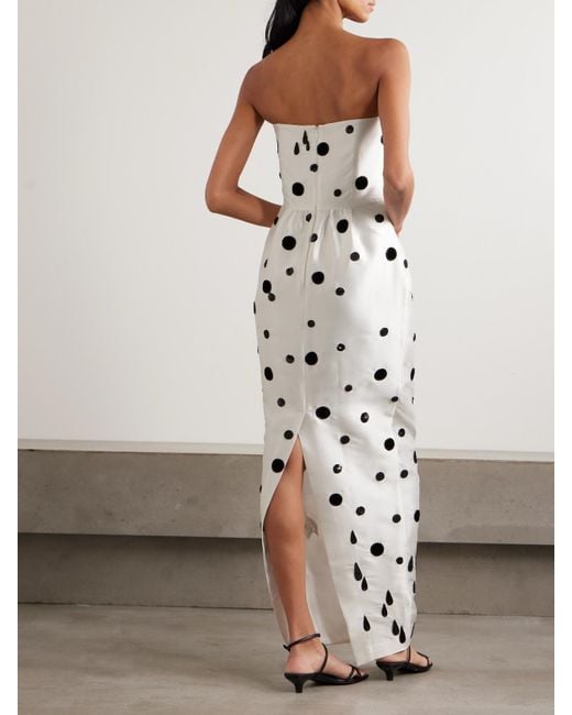 BERNADETTE White Lenette Strapless Embellished Polka-Dot Taffeta Gown