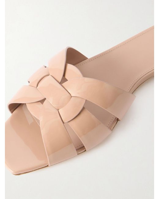 Saint Laurent Natural Tribute Woven Patent-Leather Slides