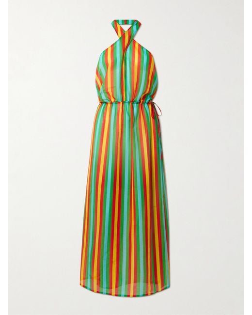 Lido Multicolor Striped Cotton And Silk-Blend Halterneck Midi Dress