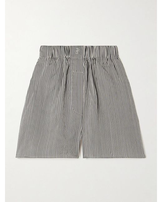 Frankie Shop Gray Lui Embroidered Striped Woven Shorts