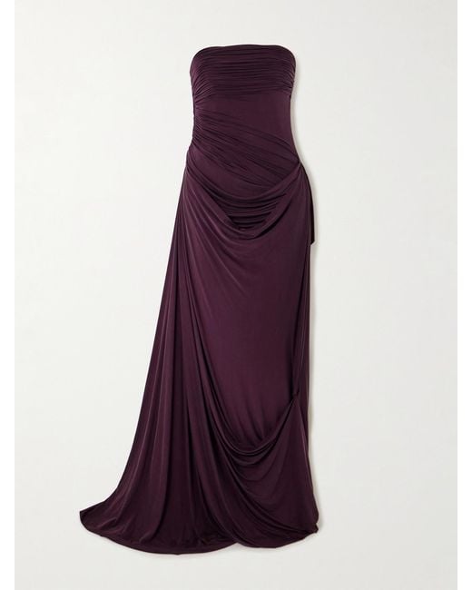 Danielle Frankel Women's Purple Harris Asymmetric Draped Satin-Jersey Gown