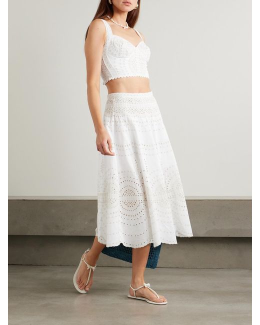 Charo Ruiz White Livvy Broderie Anglaise Cotton-Blend Midi Skirt