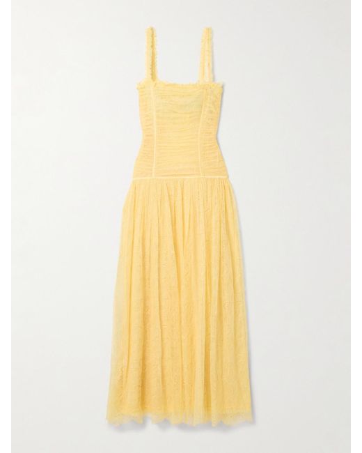 Ulla Johnson Yellow Florelle Ruched Chantilly Lace Maxi Dress