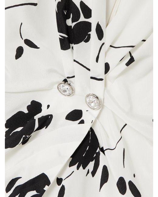 Alessandra Rich White Embellished Pleated Floral-Print Silk Crepe De Chine Midi Dress