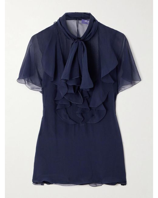 Ralph Lauren Blue Etta Schluppenbluse Aus Seidenchiffon Mit Volants