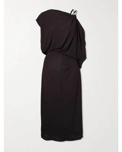 Tom Ford Black Asymmetrisches Midikleid Aus Jersey Mit Falten Und Verzierungen