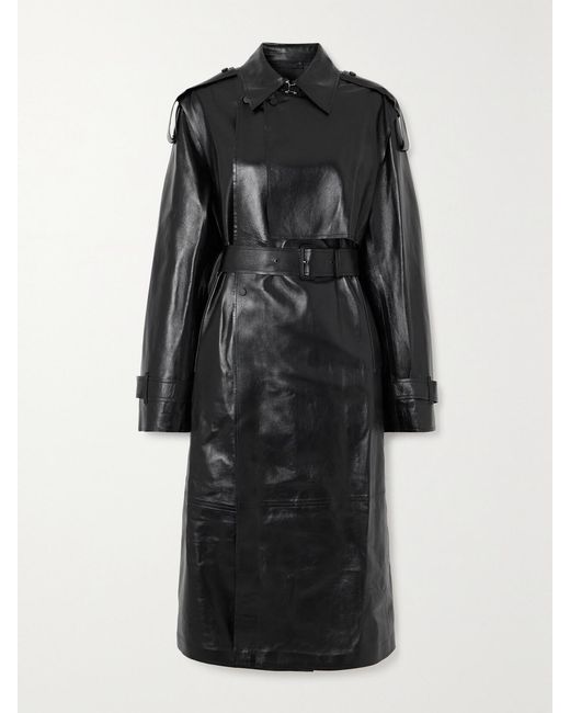 Mackage Black Adriana Double-Breasted Belted Leather Trench Coat