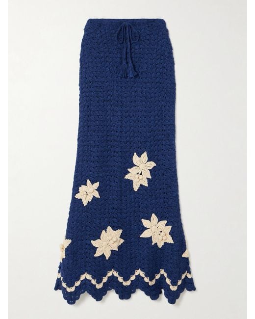 Agua Bendita Blue Escvdo Muhu Crocheted Alpaca Midi Skirt