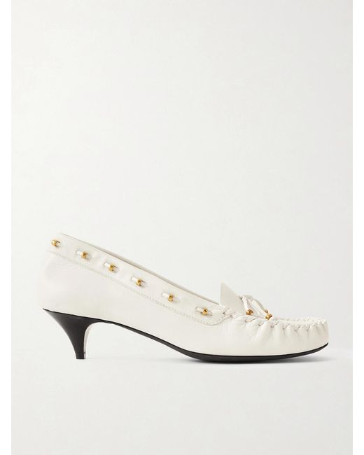 Khaite Natural Milly Embellished Whipstitched Textured-Leather Pumps
