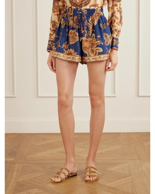 Zimmermann Blue Aster Printed Silk Shorts