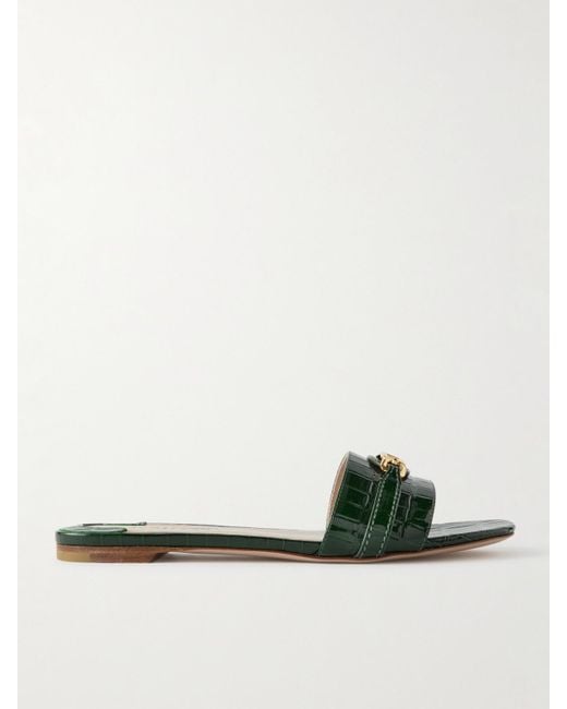 Tom Ford Green Logo-Embellished Leather Slides