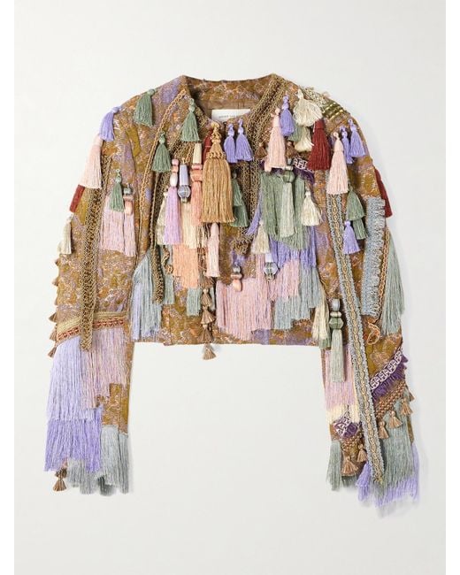 Dries Van Noten White Tasselled Embellished Cloqué Jacket