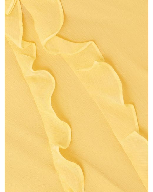 Saloni Yellow Renu Draped Ruffled Silk-Blend Crepon Gown