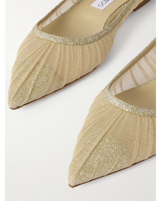 バレエシューズ Jimmy Choo Love Flat Glittered Tulle Ballerinas JIMMY CHOO Love glittered tulle ballet flats | NET-A-PORTER