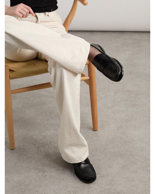 Saint Laurent Black Laurent Glossed-Leather Loafers