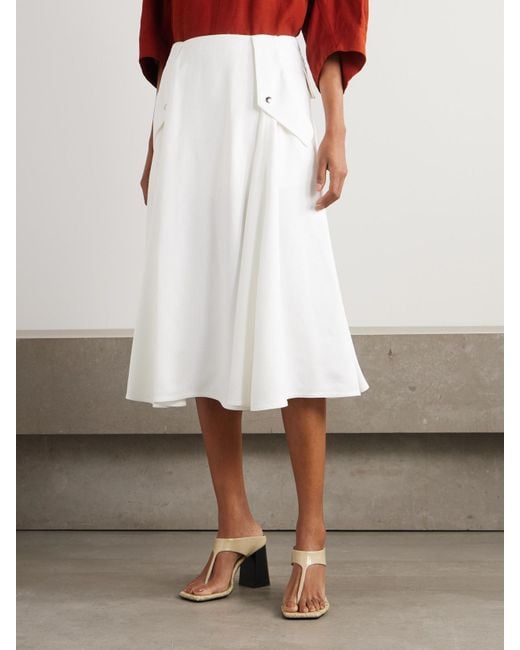 Bottega Veneta White Pleated Twill Midi Skirt
