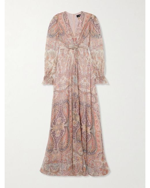 Etro Pink Twist-Front Paisley-Print Silk-Crepon Maxi Dress