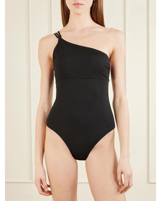 Max Mara Black Beachwear One-Shoulder Embellished Swimsuit