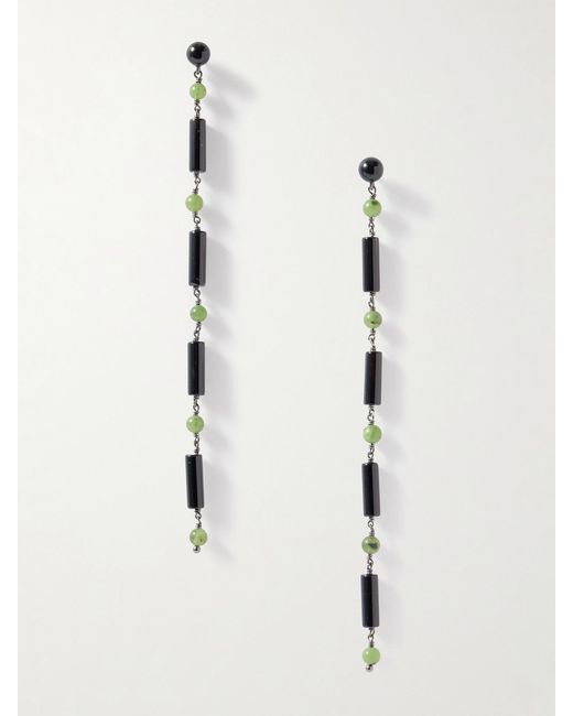 Le Sundial Natural Jackie Rhodium-Plated Jade And Onyx Earrings