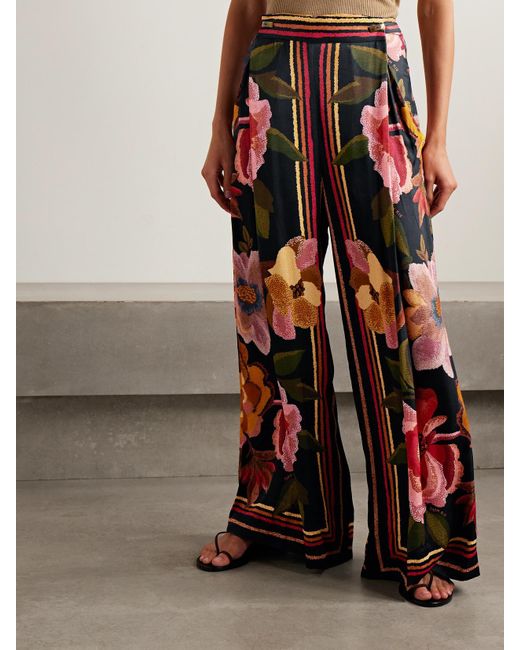 Farm Rio Red Hose Mit Weitem Bein Aus Twill Mit Falten Und Blumenprint