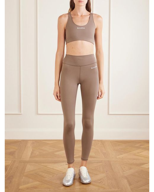 Sporty & Rich Natural Logo-Print Stretch-Jersey Sports Bra