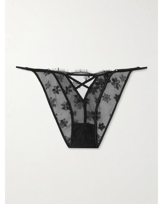 Kiki de Montparnasse Black Satin-Trimmed Lace Briefs