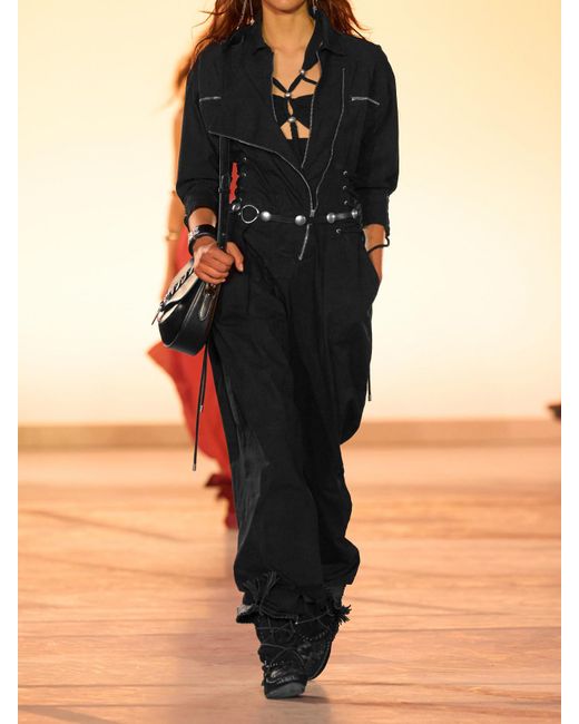 Isabel Marant Black Edina Lace-Up Paneled Denim Jacket