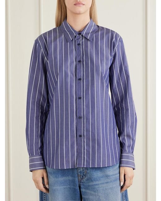 Nili Lotan Blue Raphael Classic Stripped Cotton Shirt