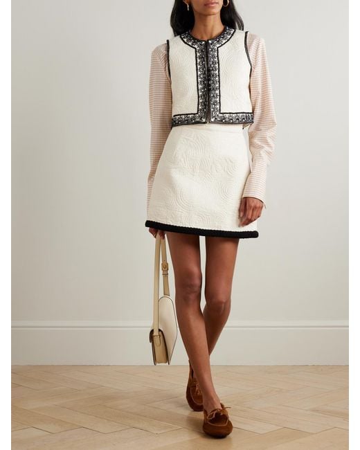 Emporio Sirenuse Natural Clara Embroidered Quilted Cotton Vest