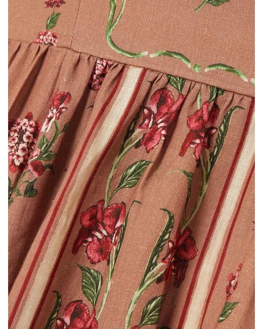 Agua Bendita Brown Jaspe Floral-Printed Linen Maxi Dress