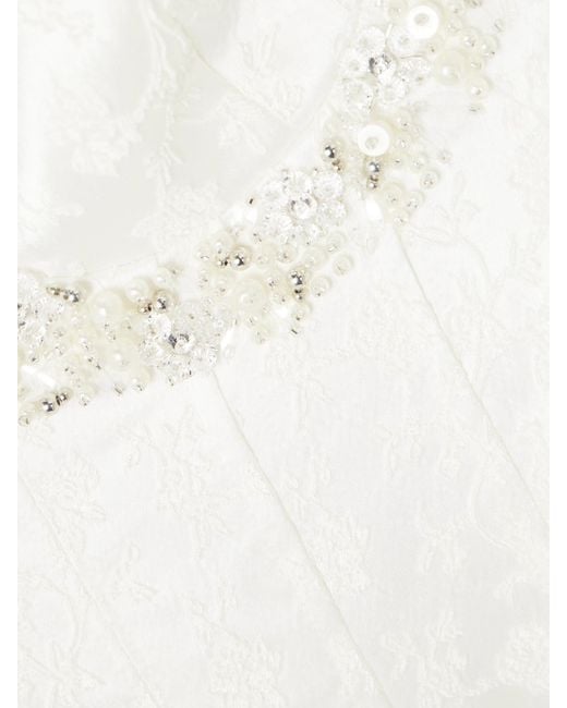Jonathan Simkhai White Charlotte Embellished Pleated Satin-Jacquard Midi Dress