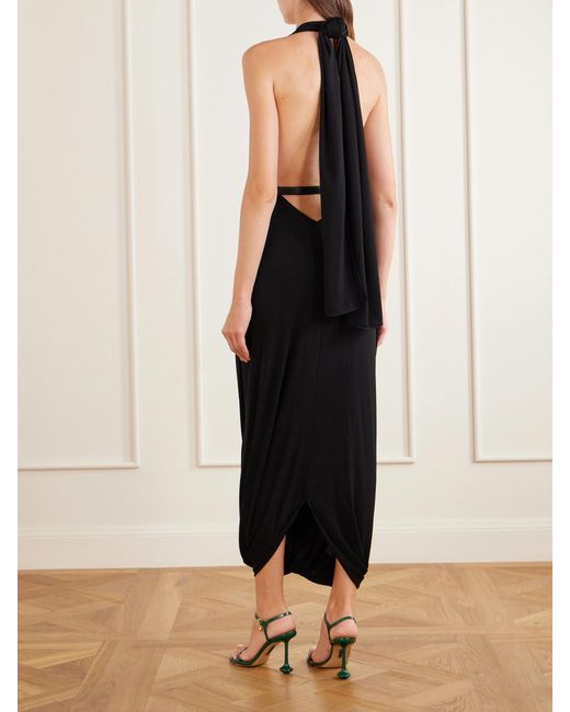 Loewe Black Draped Jersey Midi Dress
