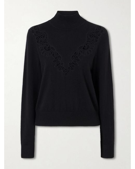 Zimmermann Blue Valiant Lace-Trimmed Wool Turtleneck